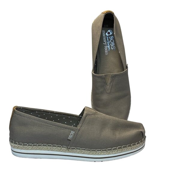 Bobs By Skechers Womens W10 Memory Foam Espadrille Flats Tan Canvas Shoe Comfort - Picture 2 of 9